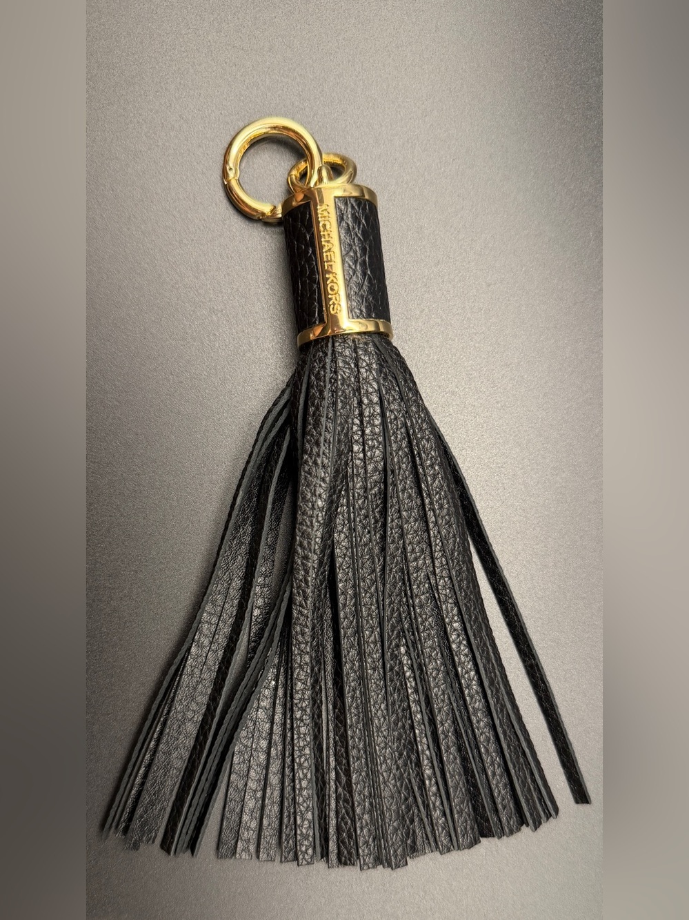Michael Kors Black Leather Tassel Key Charm with Gold Accent